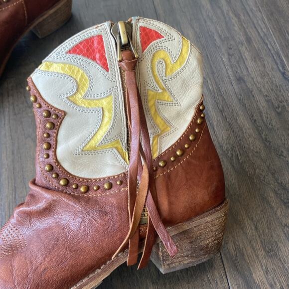 SAM EDELMAN Cowboy Bootie Women’s Size 8 Brown Leather Shane Studded Western - Picture 4 of 9